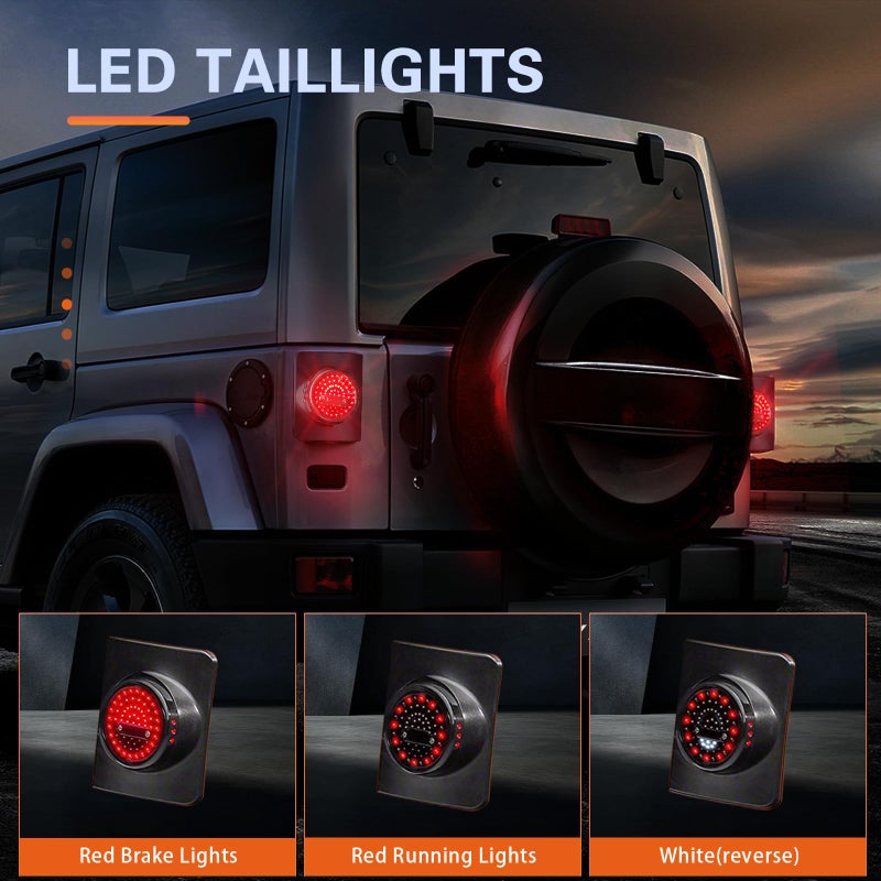 SKTYANTS LED Round Tail Light Brake Light Turn Signal Reverse Light Compatible with Jeep Wrangler Unlimited JK 4 Door Led Taillight(2 pcs) - Image 2